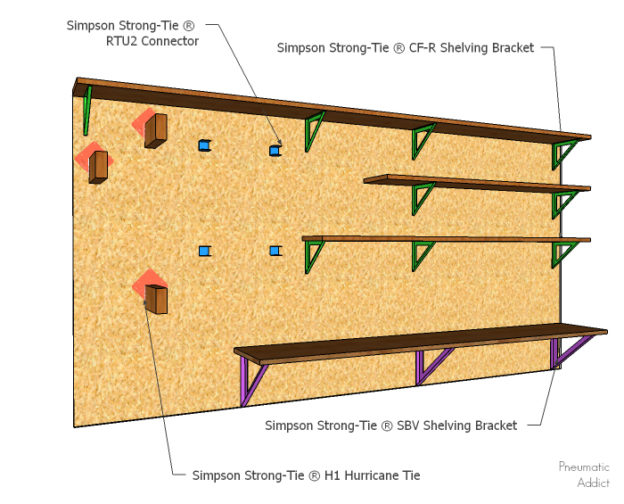 sketch of diy garage storage wall system