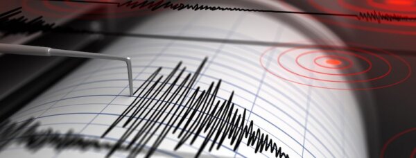 Seismograph with paper in action and earthquake - 3D Rendering