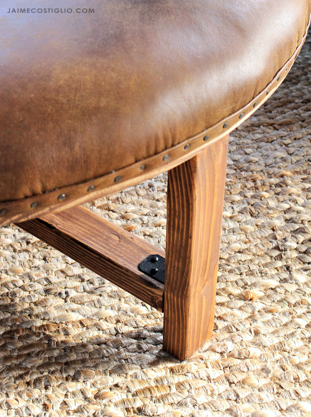 Diy How To Build A Leather Ottoman, Round Leather And Wood Ottoman