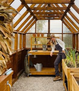 Dena 's greenhouse potting shelf