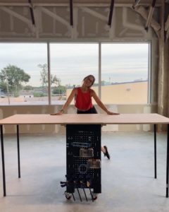 Joana Bianchi with her custom workbench