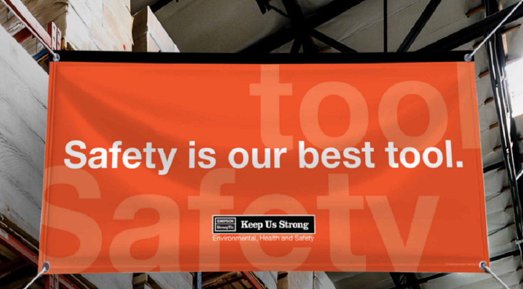 Safety Banner inside a Simpson Strong-Tie warehouse