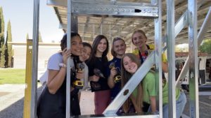 Students framing the tiny house