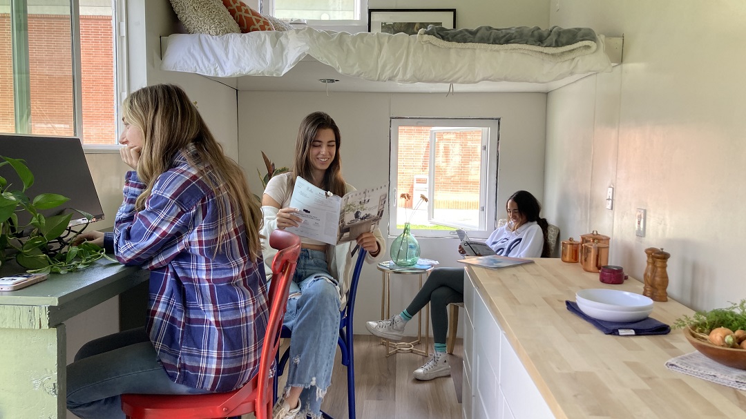 Students staging the tiny home