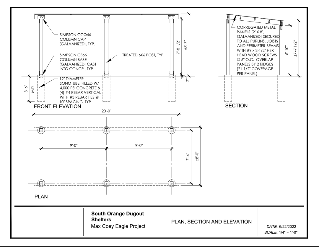 Architectural plans drawn up for the boy scout baseball dugout project Part I 