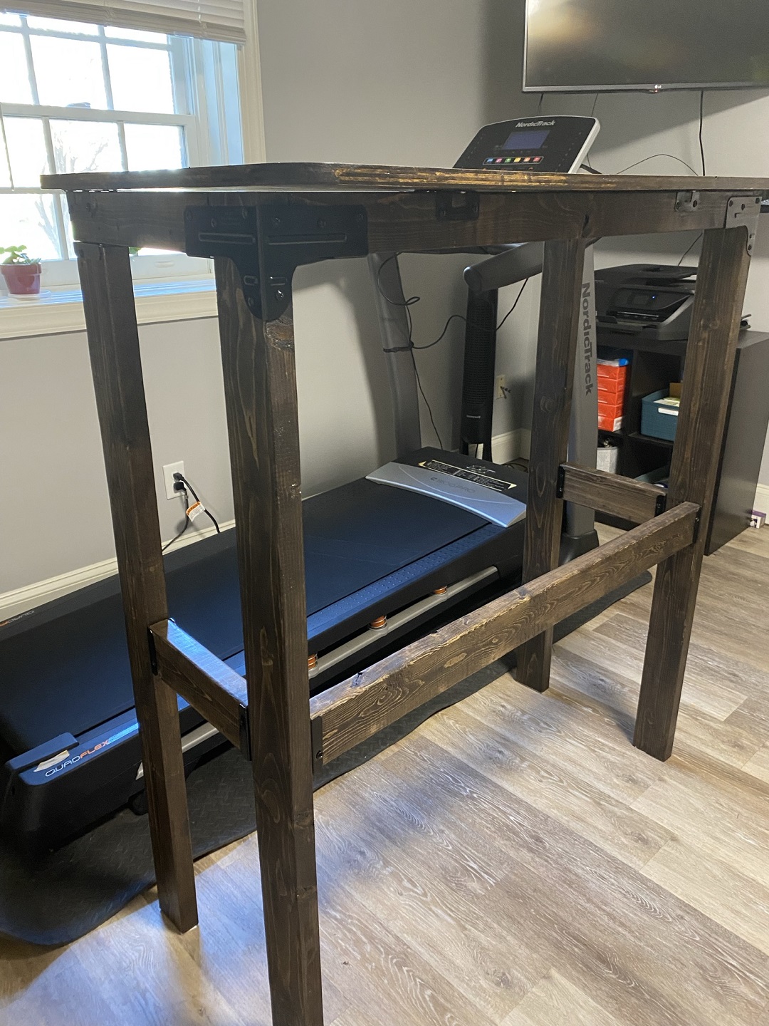 Side view of the DIY treadmill desk