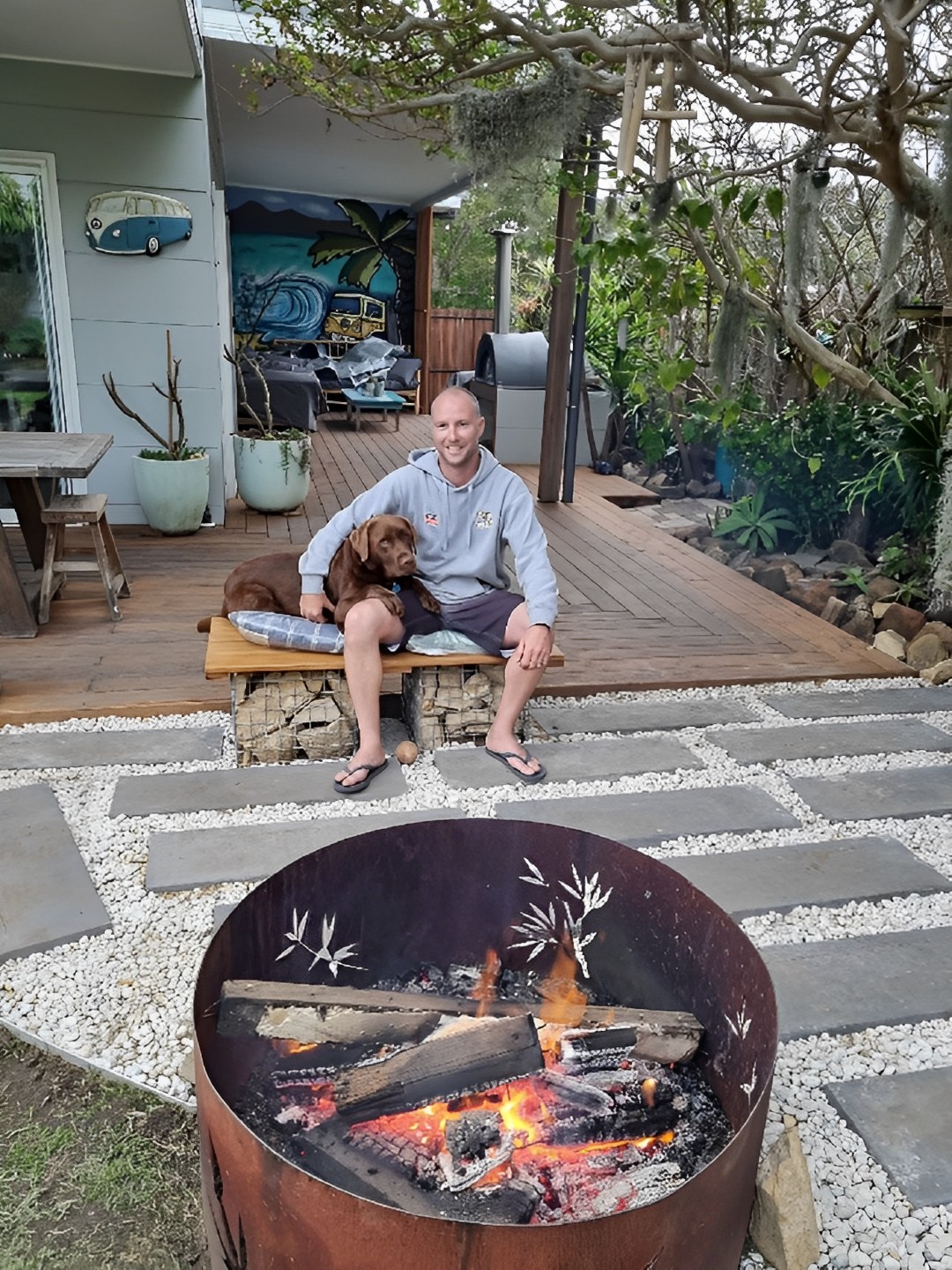 Simpson Strong-Tie Nathan Zalewski at home enjoying his completed DIY deck build