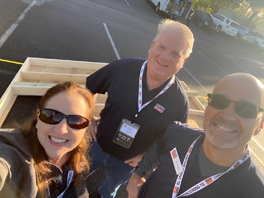 Cheryl frequent attends high wind workshops with her Simpson Strong-Tie colleagues. She’s pictured here with branch engineer Chris Rizer and outreach coordinator Dan Scullion.