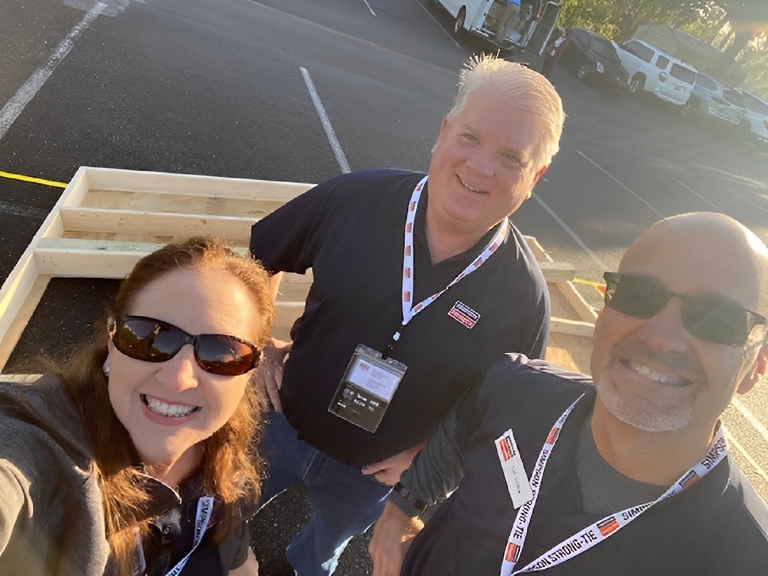 Cheryl frequent attends high wind workshops with her Simpson Strong-Tie colleagues. She’s pictured here with branch engineer Chris Rizer and outreach coordinator Dan Scullion.