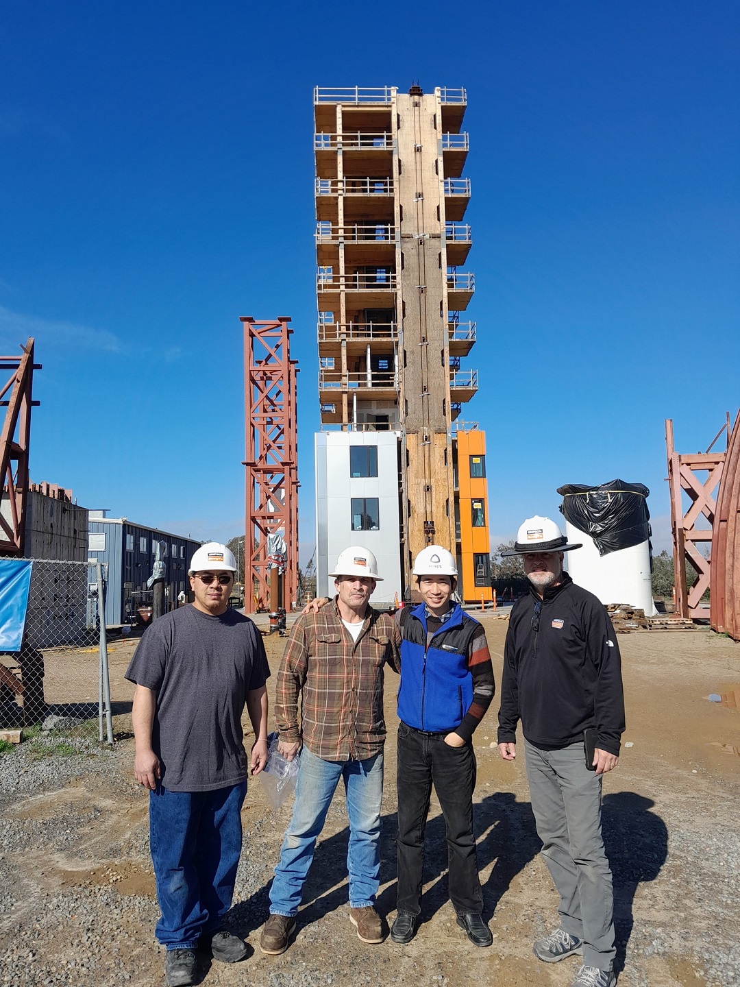Simpson Strong-Tie employees from our Tyrell Gilb Research Lab at the NHERI TallWood site to aid in the preparation for the upcoming shake table test