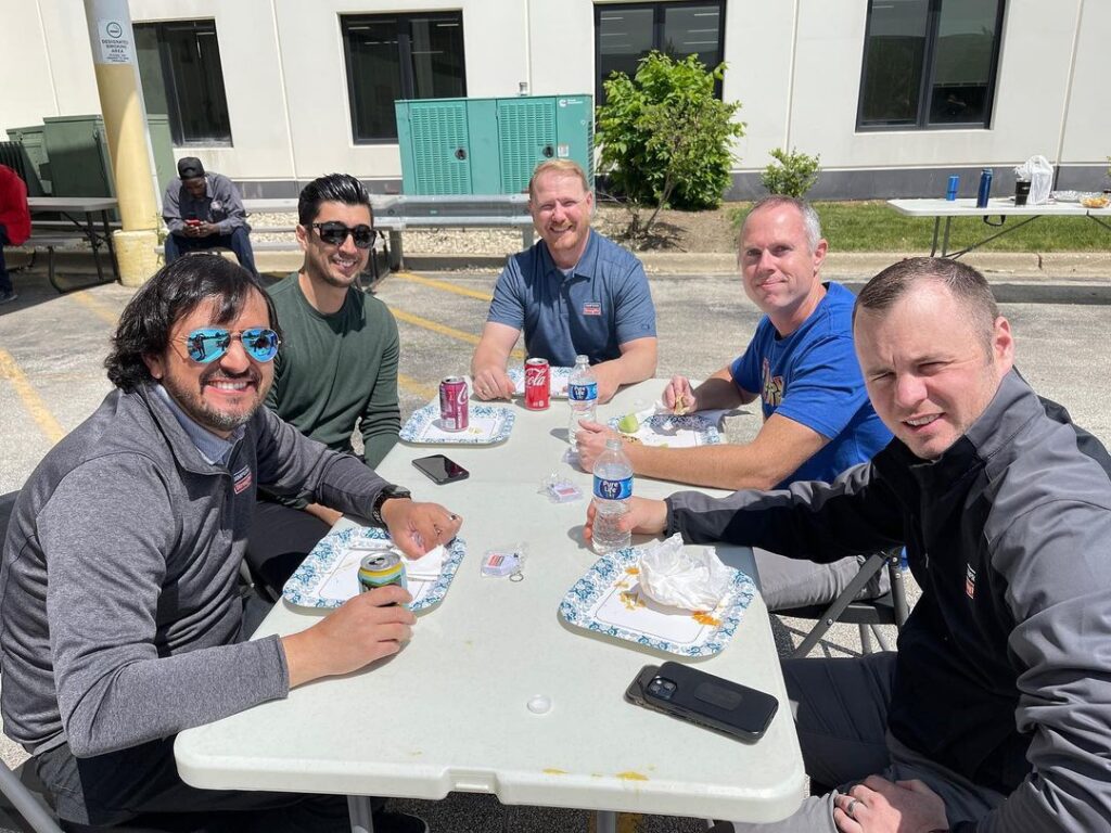 Employees enjoying lunch at the West Chicago Warehouse