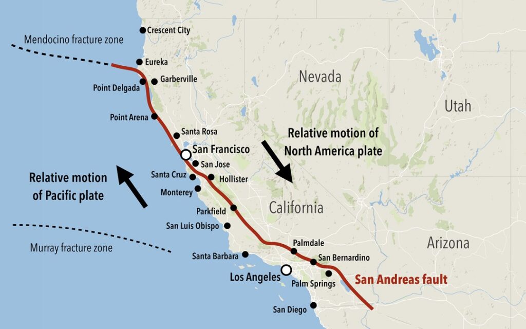 Map of the San Andreas fault in California