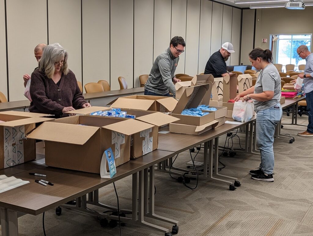 The McKinney branch packed 600 disaster relief kits. 