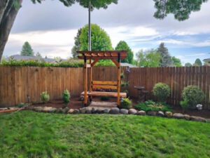 Pergola bench in the backyard