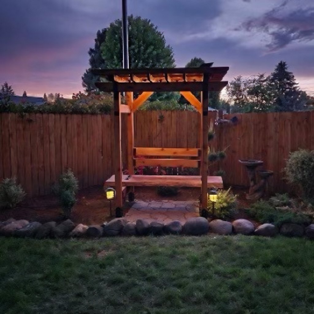 Pergola bench at night