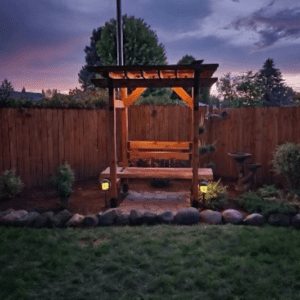 Pergola bench at night