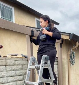 Shereen working on her pergola project