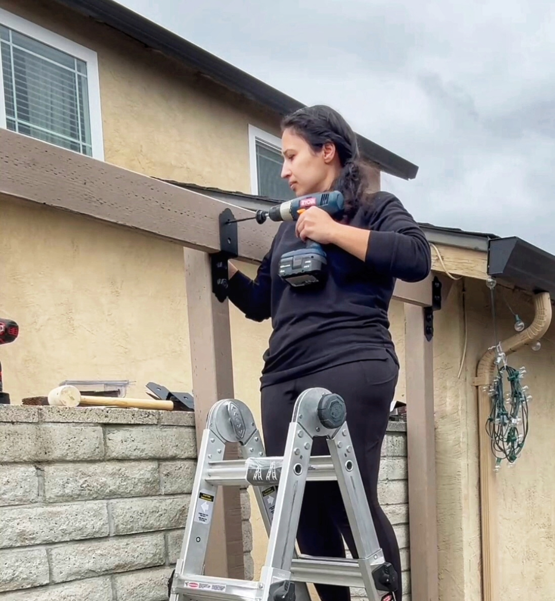 Shereen working on her pergola project 