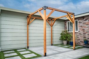 Pergola built using the new pergola kit.