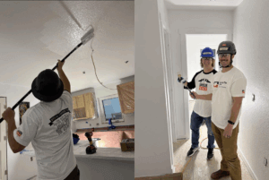 The painting team works to brighten the modules with fresh coats.